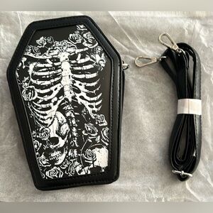 Skeleton Skull Roses Cofin Crossbody Bag NEW